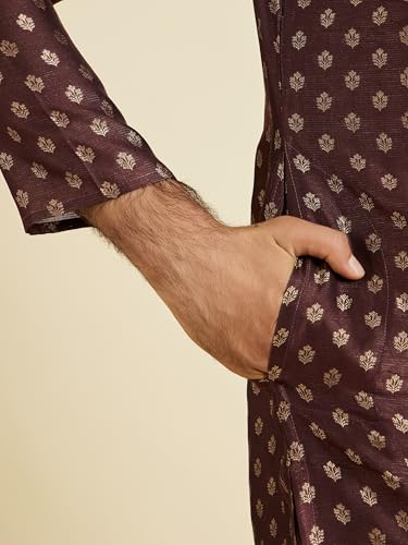Manyavar Men's Art Silk Textured Kurta Pyjama Set(Brown,S)