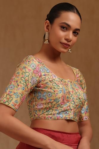 Soch Womens Yellow Art Silk Floral Print Padded Blouse with Zari