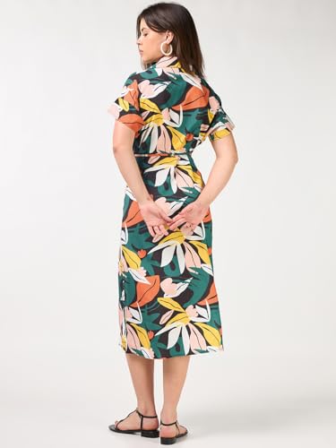 Bewakoof Women's All Over Printed Relaxed Fit Half Sleeve Collar Viscose Rayon Dress_684816_Multicolor_S