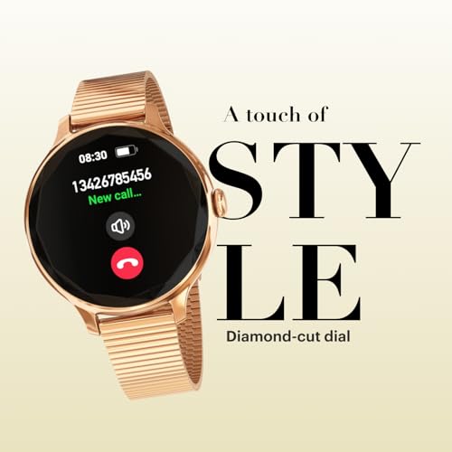 Noise Diva (Smartchoice) Smartwatch for Women with Diamond Cut Dial, Glossy Metallic Finish, AMOLED Display, New Metal Straps, 100+ Watch Faces, Female Cycle Tracker Smart Watch for Women (Rose Panel)