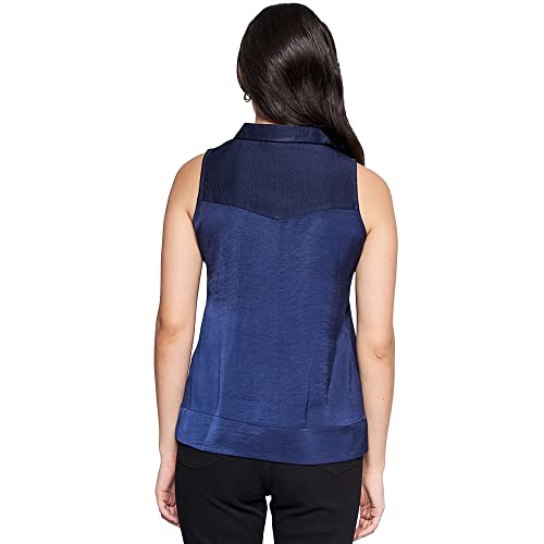 AND Solid Polyester Collar Neck Womens Top (Blue, 10)