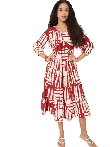 Max Kalki x Max Women Printed A-line Dress (Red_XL)