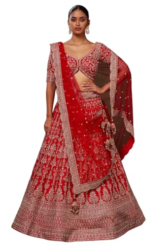 Women's Red Silk Bridal Lehenga with Zari Work