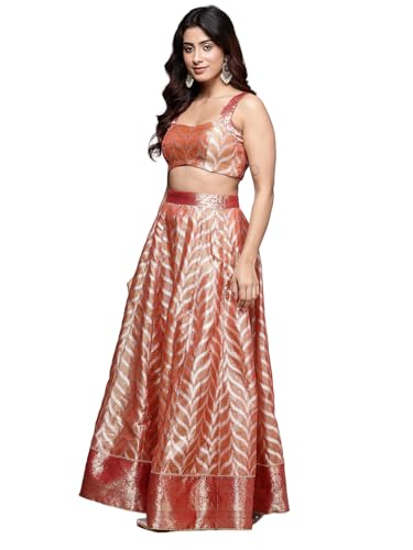 Peach Brocade Sweetheart Neck Blouse With Lehanga And Dupatta