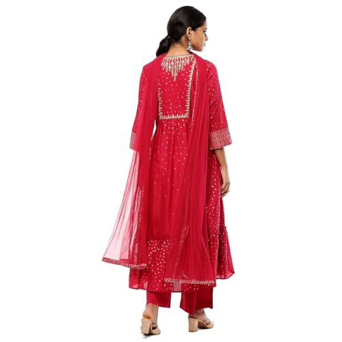 BIBA Women Cotton Printed Kurta Sets (SKDAPSARA9953AW24FUS_Fuchsia, XL