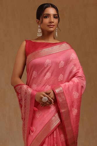 Soch Womens Blush Pink Tussar Woven Design Saree