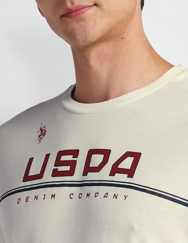 U.S. POLO ASSN. Mens Solid Half Sleeve Brand Carrier Round Neck T-Shirts (UDTSHS0886_Off White_L)