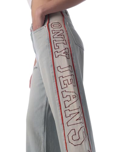 ONLY Women's Typography Wide Leg High-Rise Blue Jeans