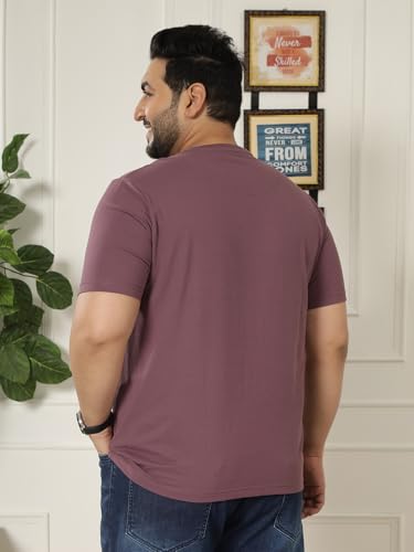JOHN PRIDE Plus Size Men Regular Fit Printed Short Sleeves Purple Round Neck Stretchable T-Shirt (JPTSR32443_7XL_Purple)