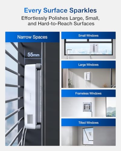 ECOVACS WINBOT Window Cleaning Robot - Compact Design, Dual Nozzles with Ultrasonic Spray, 9-Stage Protection System, Intelligent Path Planning, 3 Cleaning Modes, Anti-Slipping System
