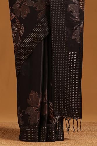 Soch Womens Black Tussar Floral Saree With Zari Woven