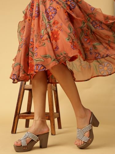 Marc Loire Women’s Embellished Block Heels Slip-On Open Back Fashion Sandals (Khakhi, UK Footwear Size System, Adult, Women, Numeric, Medium, 6)