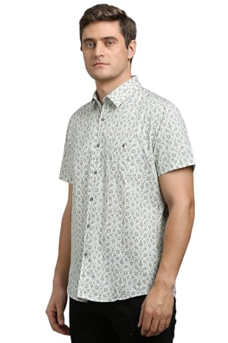 Louis Philippe Men Olive Print Half Sleeves Casual Shirt