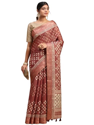 RAMRAJ COTTON Women Semi Silk Tissue Weaving Saree Brown SS284