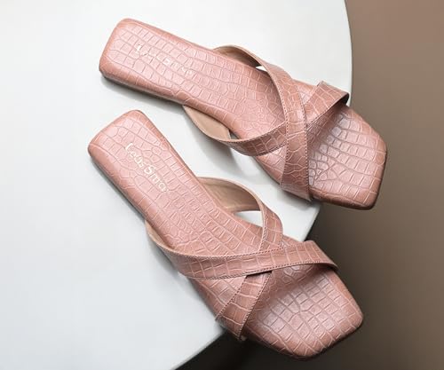 LOUIS STITCH Women’s Slip-On Flat Sandals | Comfortable Pink Flat Sandals | LSOF-FI07-CSCRNU | UK-8