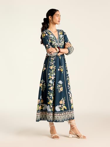 Label RITU KUMAR Navy Flower Lace Long Dress