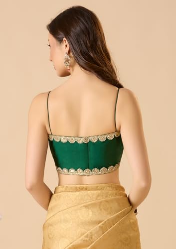 SALWAR STUDIO Green Taffeta Silk Spaghetti Readymade Blouse