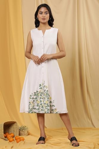 W for Woman White Floral Print Cotton A-Line Dress_24FEW11365-810684_L