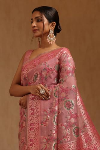 Soch Womens Blush Pink Chanderi Woven Design Saree