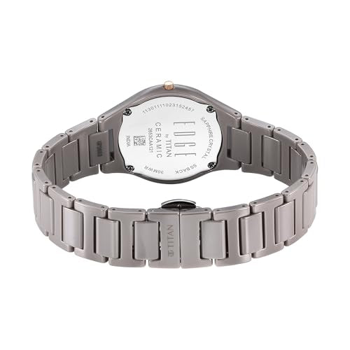 Titan Edge Ceramic Quartz Analog Grey Dial Ceramic Strap Watch for Women/NT2653KC09