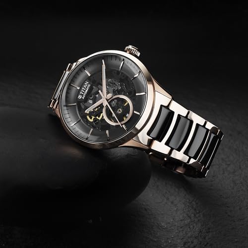 Titan Ceramic Fusion Automatic Anthracite Dial Two Toned Rose Gold and Grey Stainless Steel Bracelet Watch for Men - NT90174KD03
