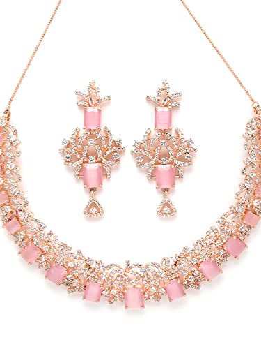 Karatcart Rose gold Plated American Diamond Necklace Set for Women
