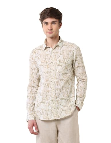 U.S.Polo Association Men's Tropical Printed Tailored Fit Shirt Green