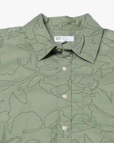 Men Floral Spread Collar Half Sleeve Shirts, Green, M