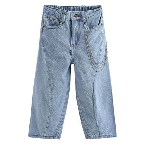 Hopscotch Girls Chain Charm Denim Barrel Jeans in Blue Color for Age (7-8 Years)