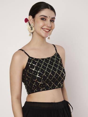 studio rasa Women's Georgette Embroidered Readymade Blouse for Festive Wedding Party (TPWC725BL73XS_Black_X-Small)