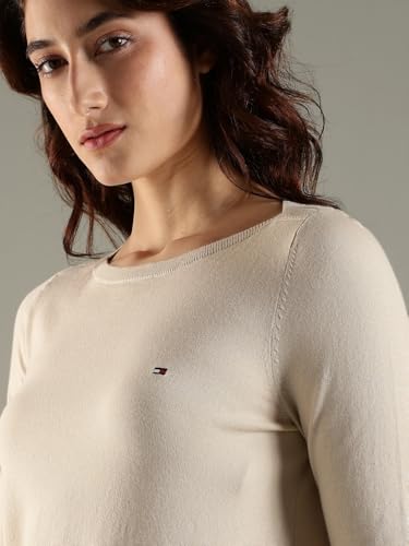 Tommy Hilfiger Women's Cotton Boat Neck Sweaters (F25HWSW015_Beige_XS)