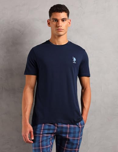 U.S. POLO ASSN. Mens Solid Cotton Sleep Sets(Navy|Navy M