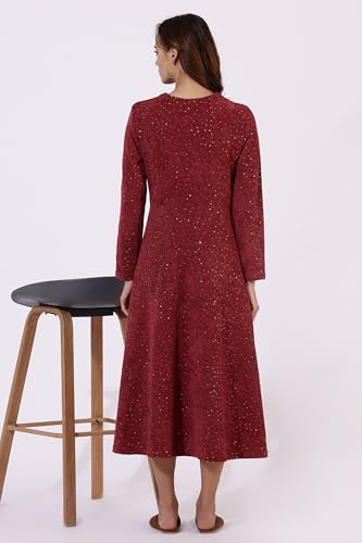 W for Women Maroon Solid Sequins Flared Dress for Women (Size: XL)-24NOW11846-314003A