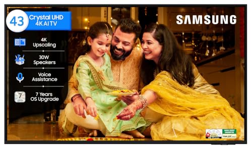 Samsung 43 inch (108cm) Crystal UHD 4K Vision AI 2026 Smart TV | 30W Speakers | 4K Upscaling | HDR10+ | 150+ Channels | 7 Years OS Upgrade | UA43UE86AHULXL