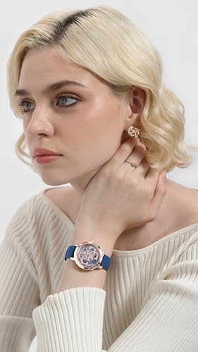 Guess Silicone Analog Rose Gold Dial Women's Watch-Gw0452L1,Blue Band