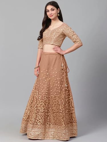 AG Clothing Women's Net Semi Stitched Lehenga Choli With Dupatta | Dori And Sequin Embroidery Pattern | Traditional, Wedding, Ethnic Wear Lehenga (AD-EUPHORIAm-VOL4-3605-Brown)