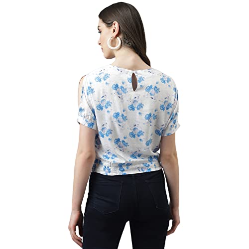 Latin Quarters Women White Floral Print Top with Short Sleeves