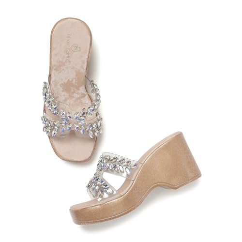 Marc Loire Women's Embellished Platform Heel | Comfortable Slip-on Fashionable Sandal for Wedding & Party