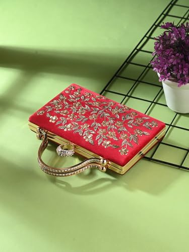 TOOBA Red Handicraft Beautiful Bling Box Clutch Bag for Wedding, Gift Family & Friends