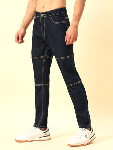STUDIO NEXX Men's Loose Fit Indigo Jeans |Non Stretchable | Contrast Stitch | Panelled Denim