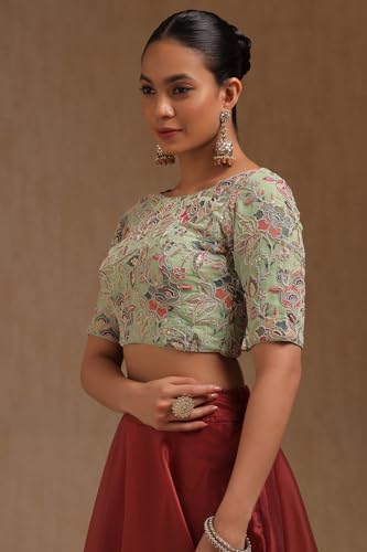 Soch Womens Light Green Georgette Embroidered Padded Blouse with Sequins