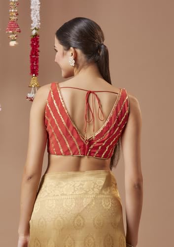 SALWAR STUDIO Red Georgette Sleeveless Readymade Blouse
