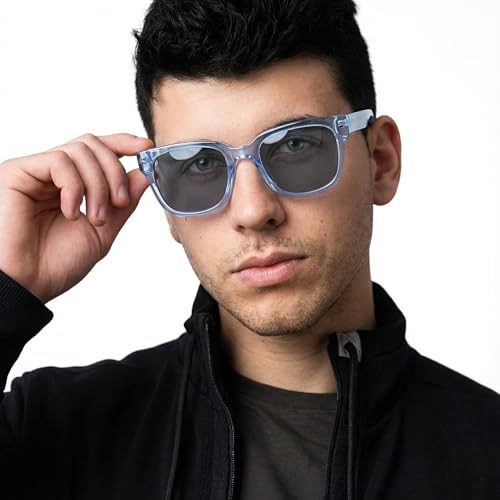 John Jacobs Transparent Blue - Black | Full Rim Square Stylish & Premium UV Protected Sunglasses | Acetate Lines | Polarized and 100% UV Protected | Men & Women | Wide | JJ S17345