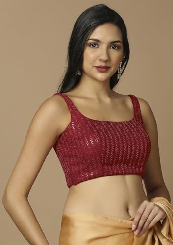 Salwar Studio Women's Maroon Embroidered Saree Blouse-VF-0192-MRON-40