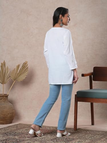 Ada Lucknowi Hand Embroidered Chikankari Straight White Cotton Top Tunic Kurti for Women A911209 (3XL)