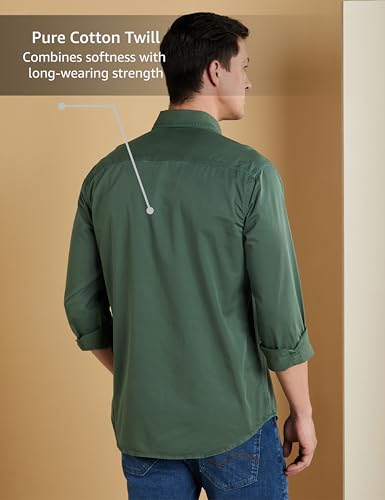 Symbol Premium Men's Casual Washed Cotton Twill Shirt (Regular Fit) (Green_Small)