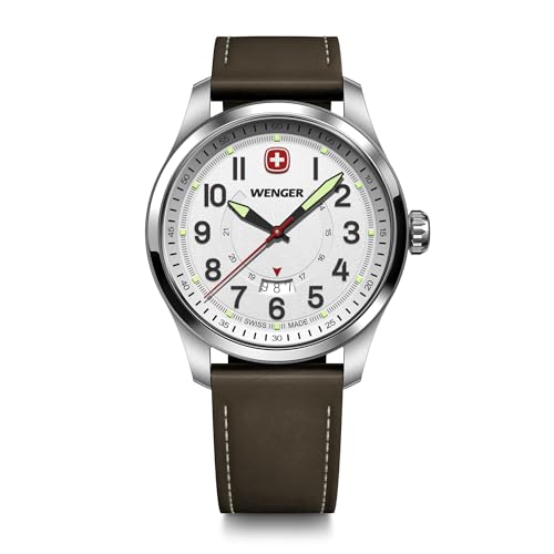 WENGER Terragraph Swiss Made 43 mm, White Dial, Brown Leather Strap, Men's Watch - 01.0541.120