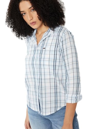 Max Women Checked Regular Fit Shirt(Blue_XXL)