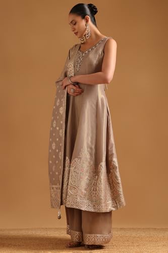 Soch Womens Beige Tissue Ethnic Motifs Salwar Suit With Cutdana