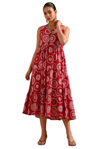 Soch Womens Magenta Cotton Bandhani Dress